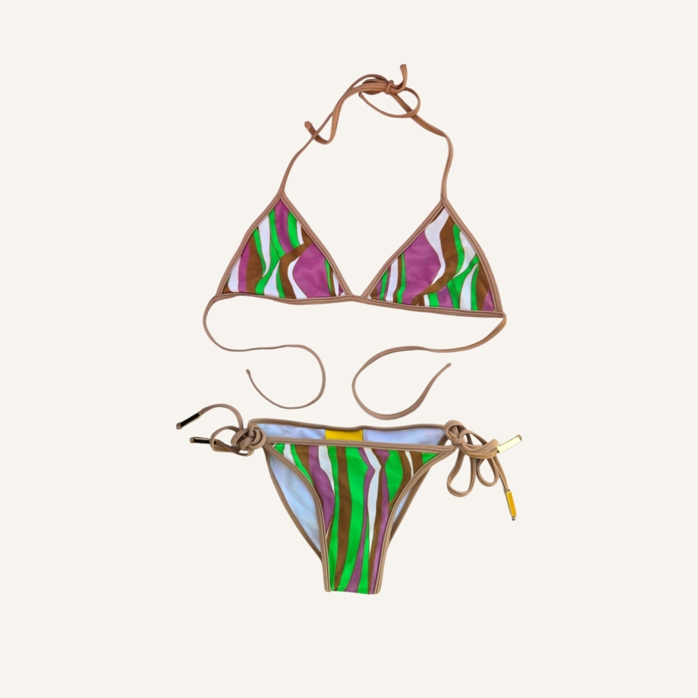 Brazilian Striped Green & Purple Pucci Vibe Tie-Side Bikini Set!